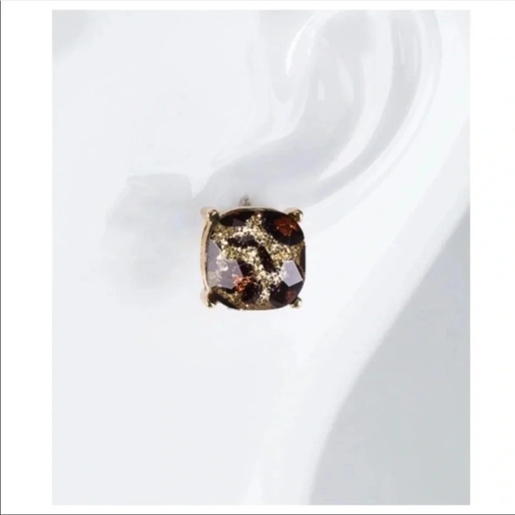 Leopard Print Stud Earrings | Gold & Silver Glitter Animal Print Jewelry - Picture 4 of 6